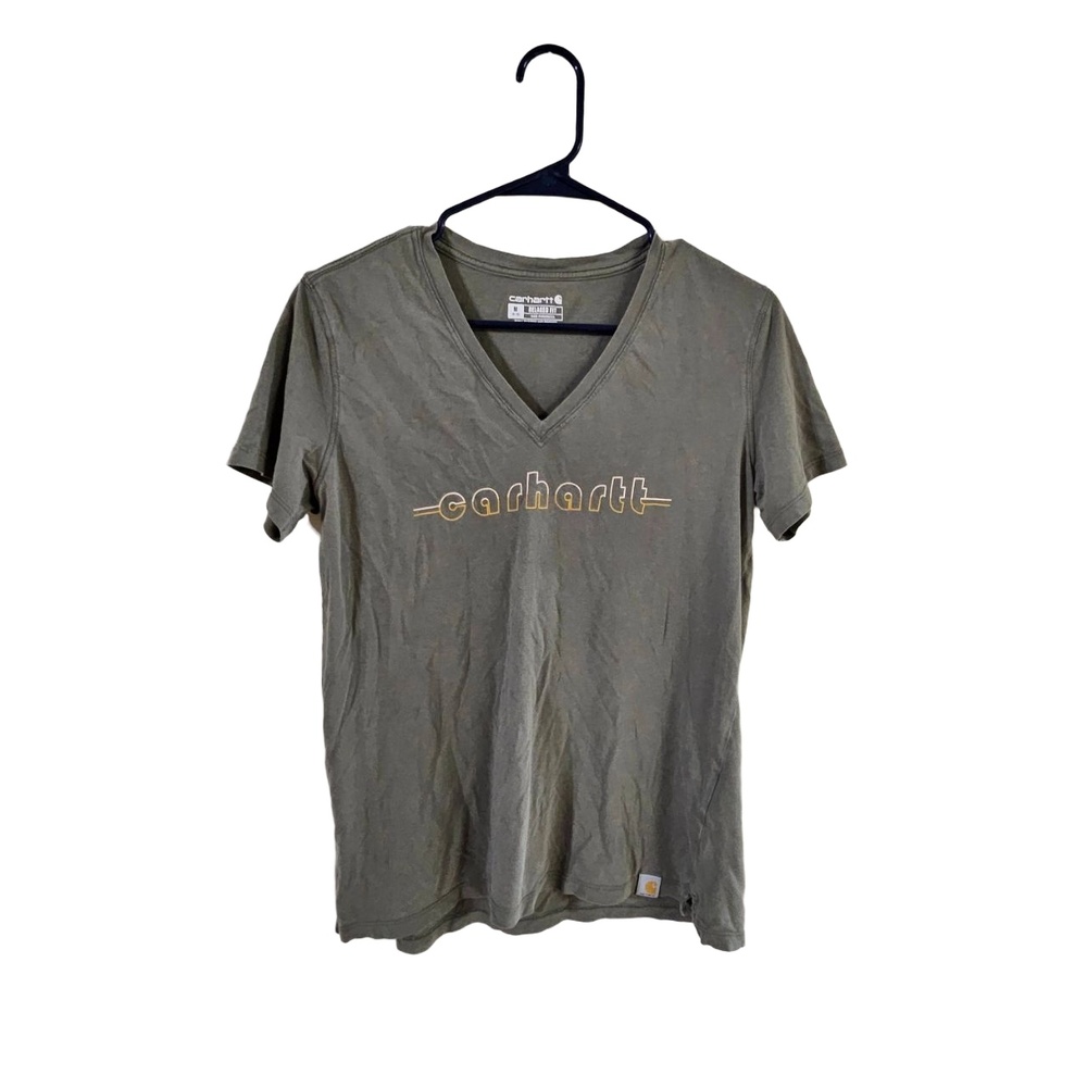 Carhartt T-Shirt Womens Size M Green Relaxed Fit V-Neck Casual Comfort